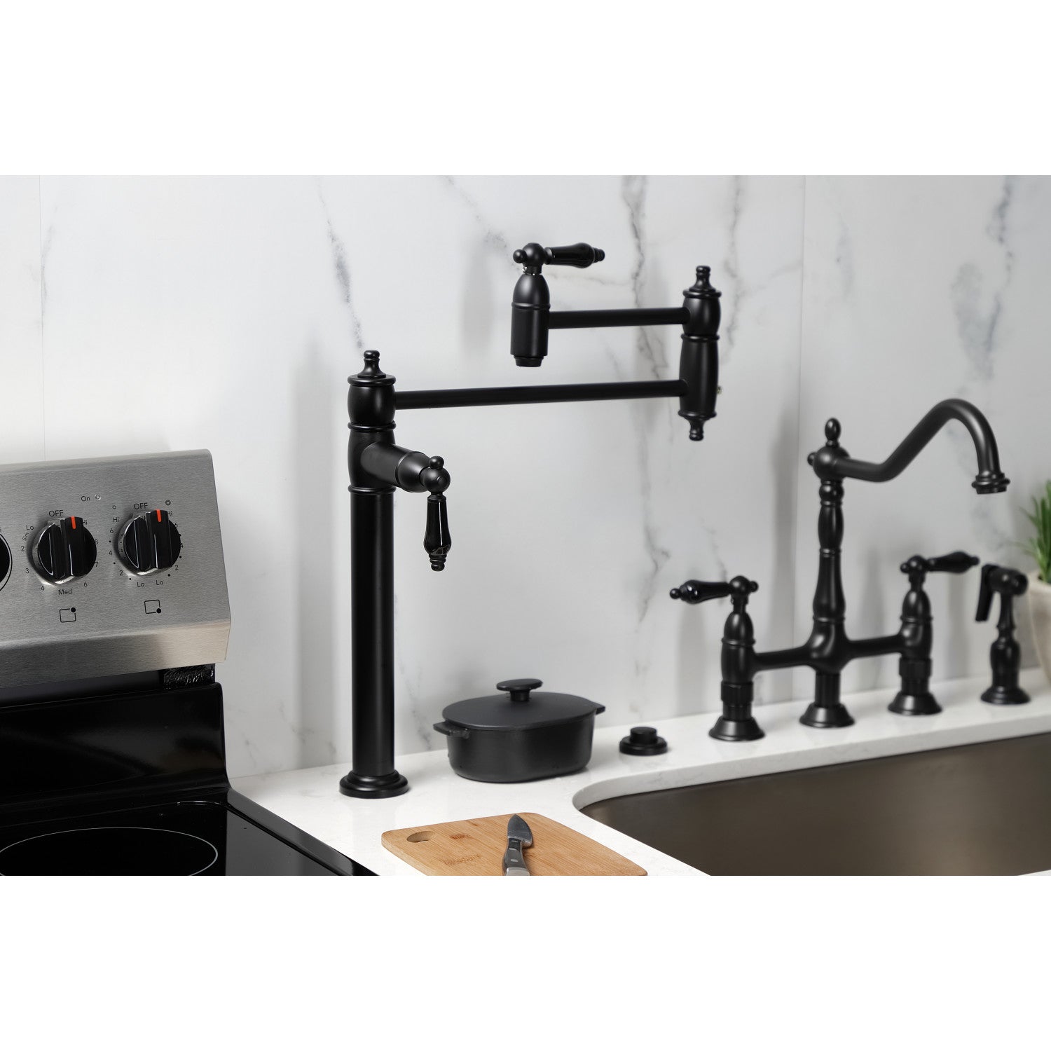 Kingston Heirloom KS3700PKL - Duchess Two-Handle 1-Hole Deck Mount Pot Filler Faucet, Matte Black — thumbnail 3