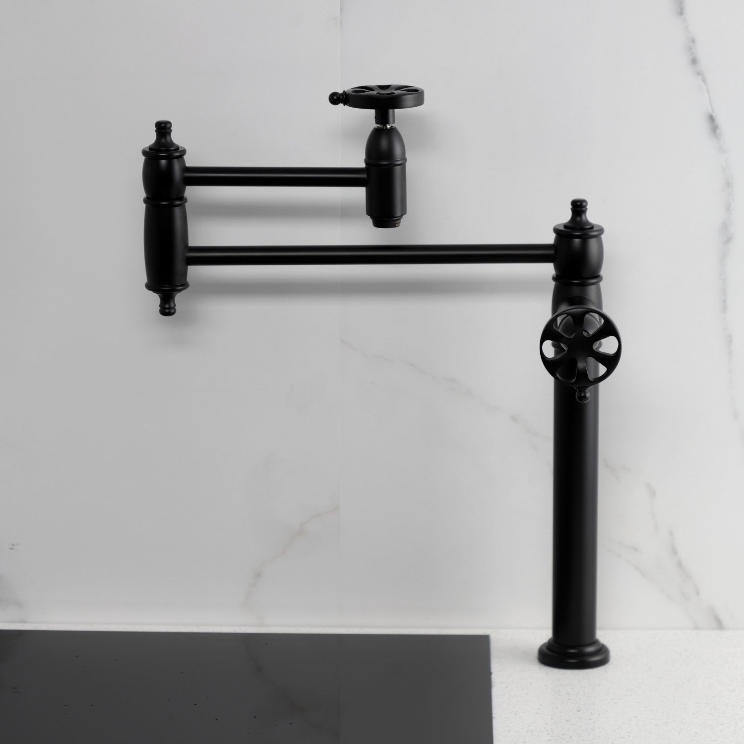 Kingston Tulare KS3700RX - Belknap Two-Handle 1-Hole Deck Mount Pot Filler Faucet, Matte Black — thumbnail 3