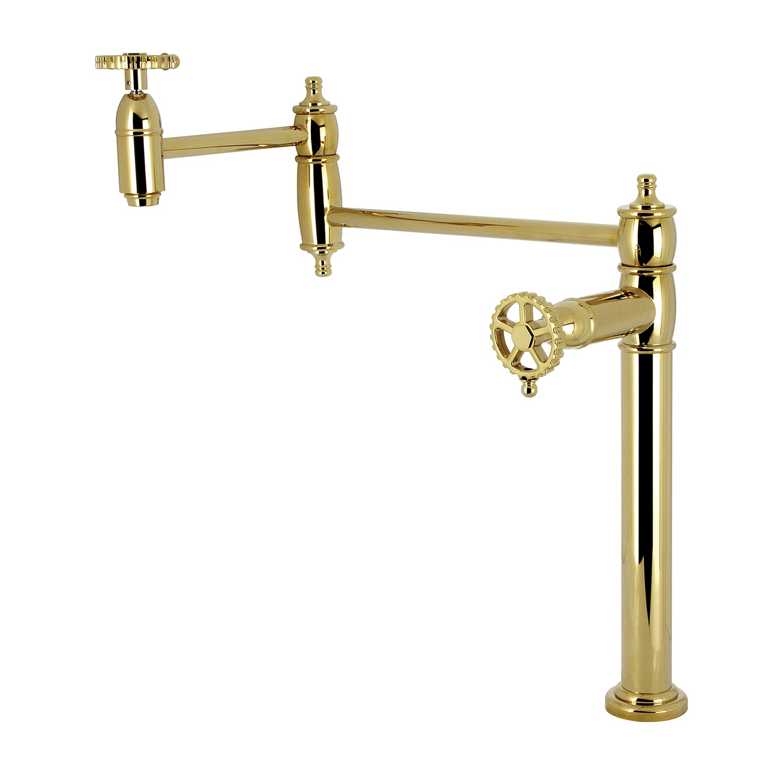 Kingston Tulare KS3702CG - Fuller Two-Handle 1-Hole Deck Mount Pot Filler Faucet, Polished Brass