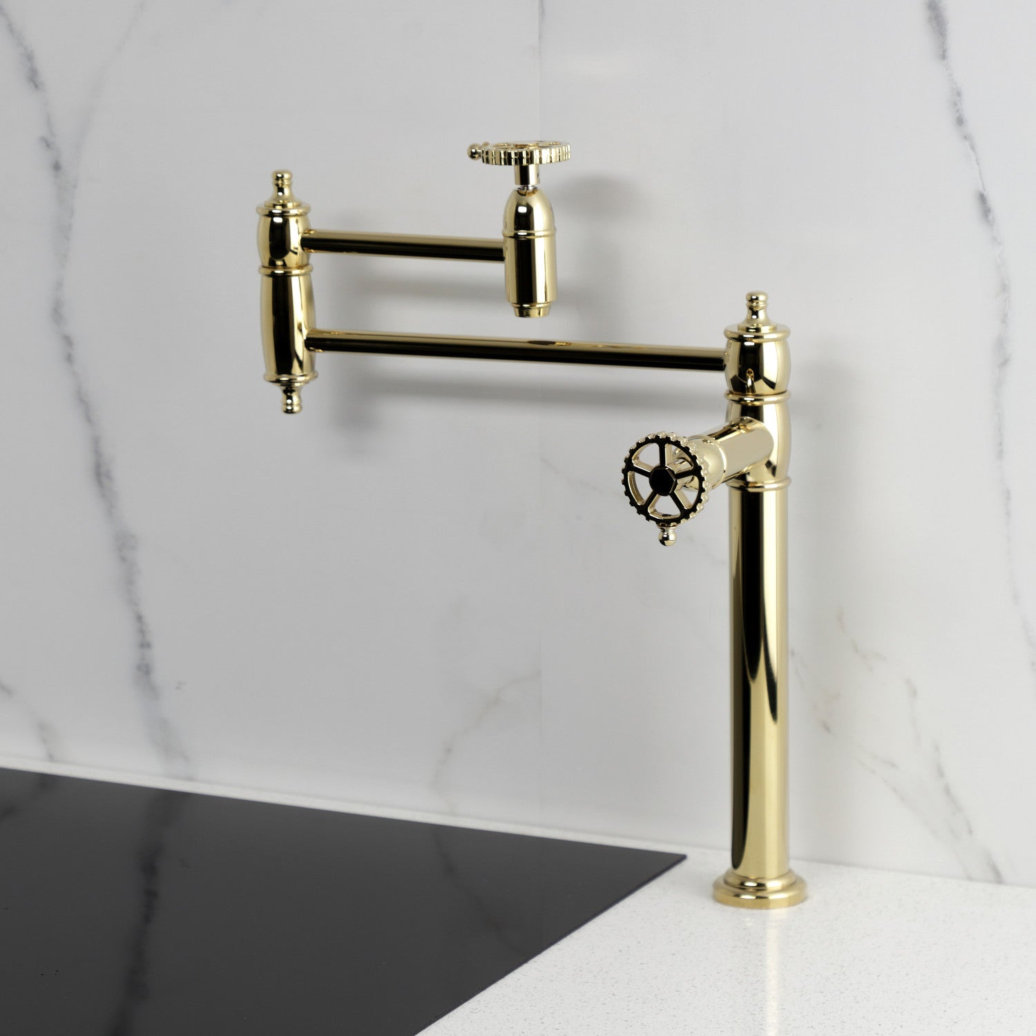 Kingston Tulare KS3702CG - Fuller Two-Handle 1-Hole Deck Mount Pot Filler Faucet, Polished Brass — thumbnail 2