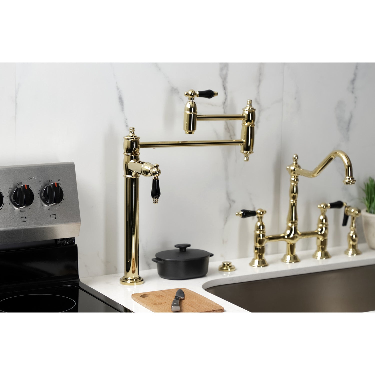 Kingston Heirloom KS3702PKL - Duchess Two-Handle 1-Hole Deck Mount Pot Filler Faucet, Polished Brass — thumbnail 3