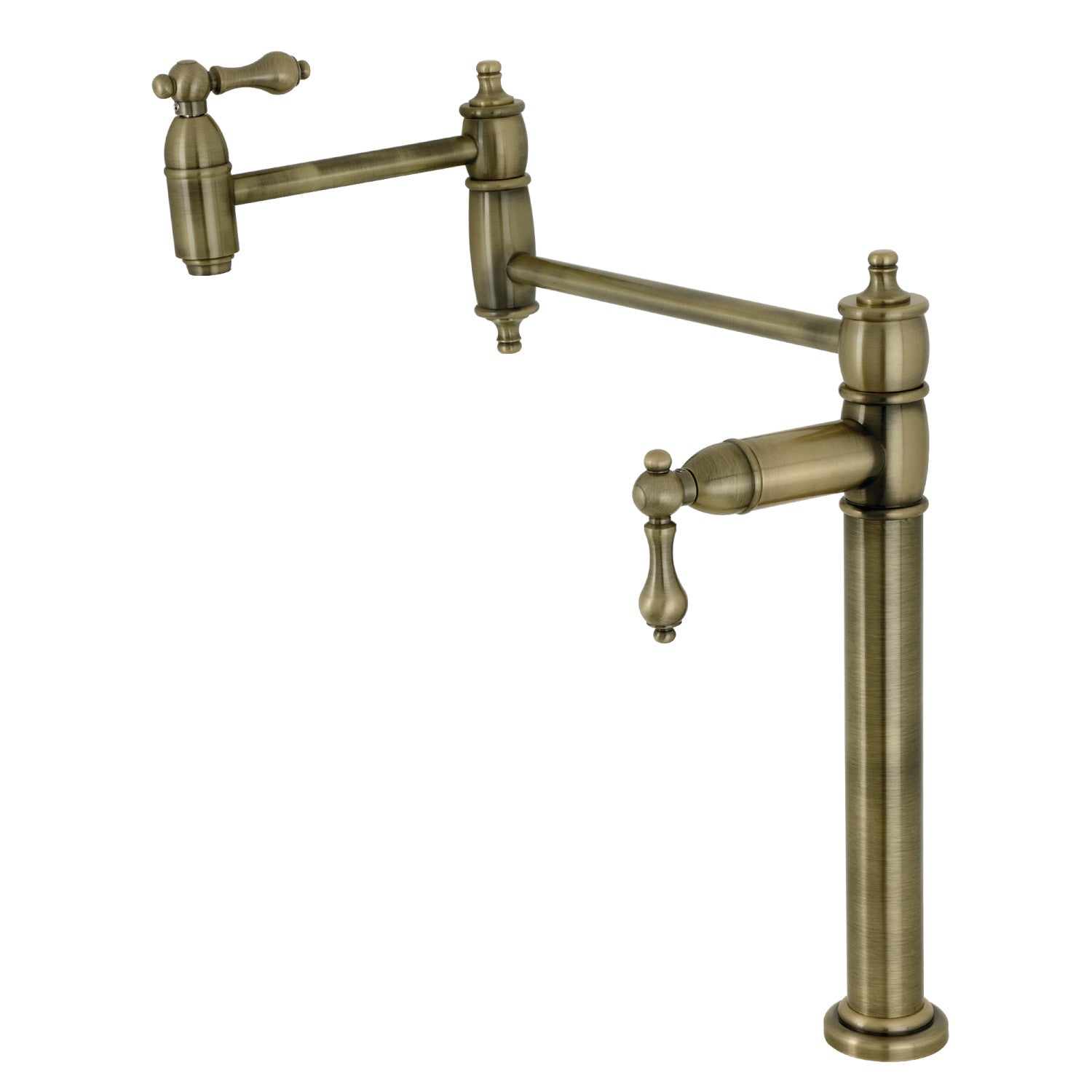 Kingston Heirloom KS3703AL - Restoration Two-Handle 1-Hole Deck Mount Pot Filler Faucet, Antique Brass