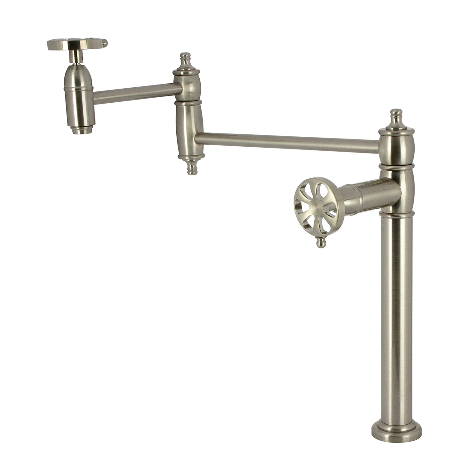 Kingston Tulare KS3708RX - Belknap Two-Handle 1-Hole Deck Mount Pot Filler Faucet, Brushed Nickel