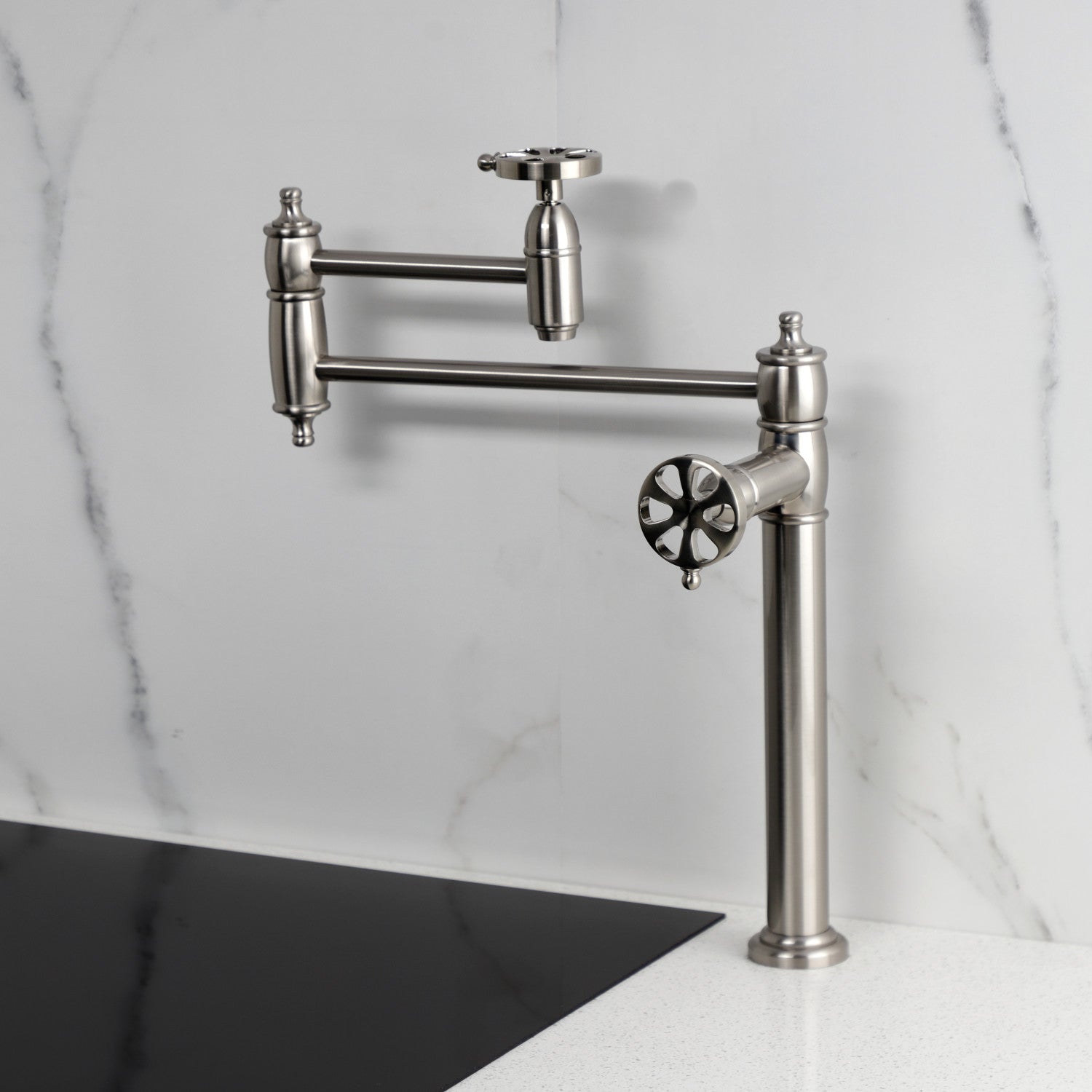 Kingston Tulare KS3708RX - Belknap Two-Handle 1-Hole Deck Mount Pot Filler Faucet, Brushed Nickel — thumbnail 2