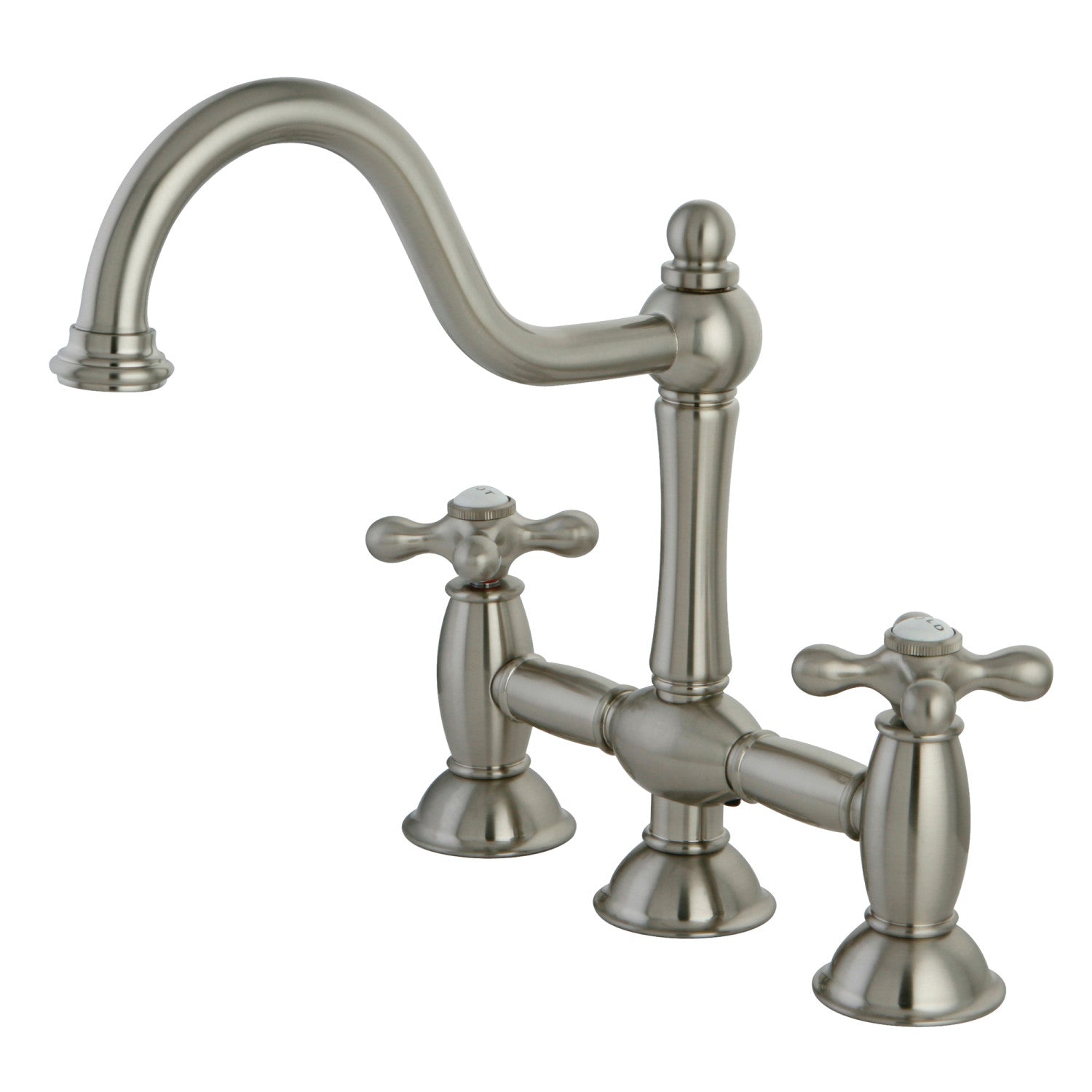 Kingston Heirloom KS3788AX - Restoration Two-Handle 3-Hole Deck Mount Bridge Kitchen Faucet, Brushed Nickel
