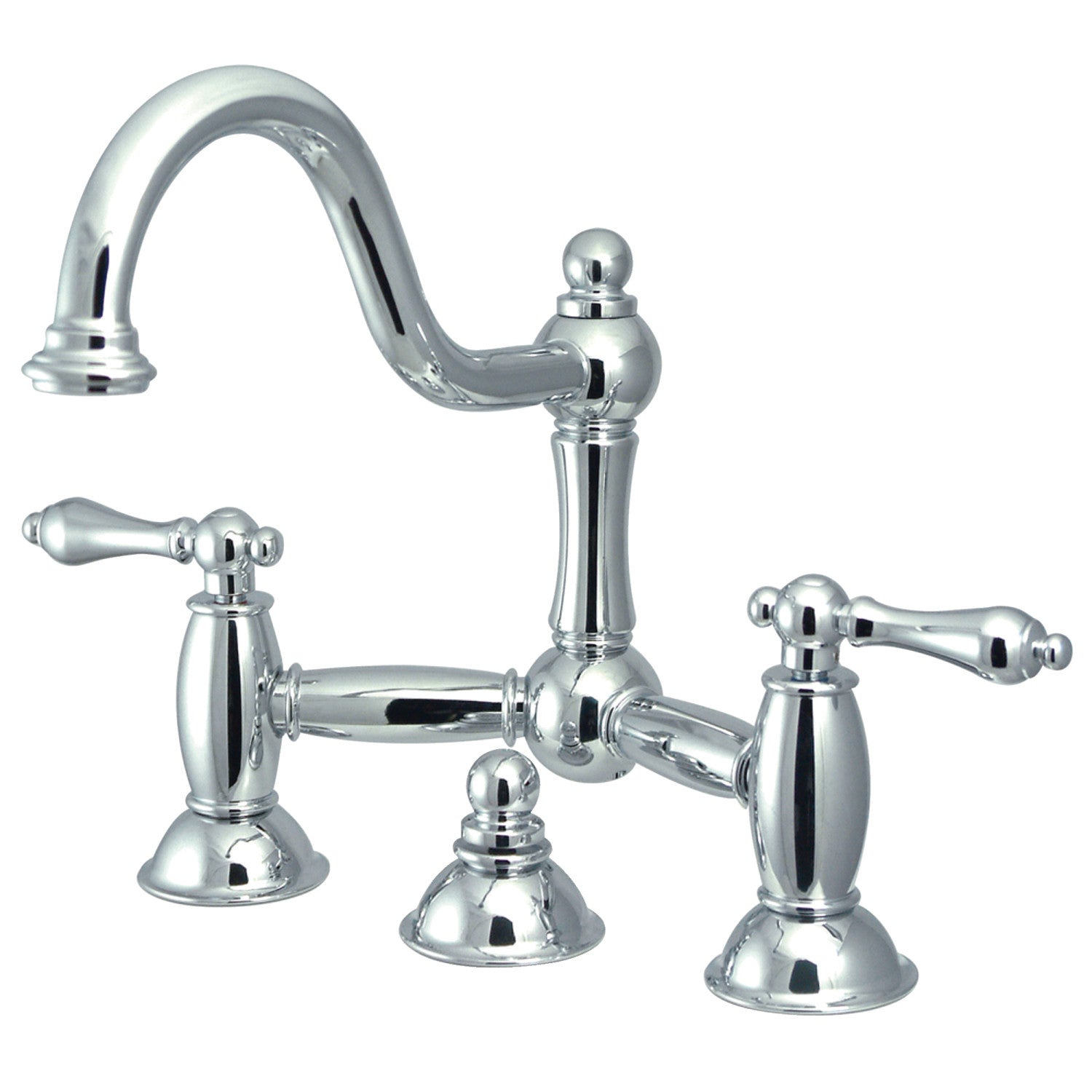 Kingston Heirloom KS3911AL - Restoration Two-Handle 3-Hole Deck Mount Bridge Bathroom Faucet with Brass Pop-Up, Polished Chrome