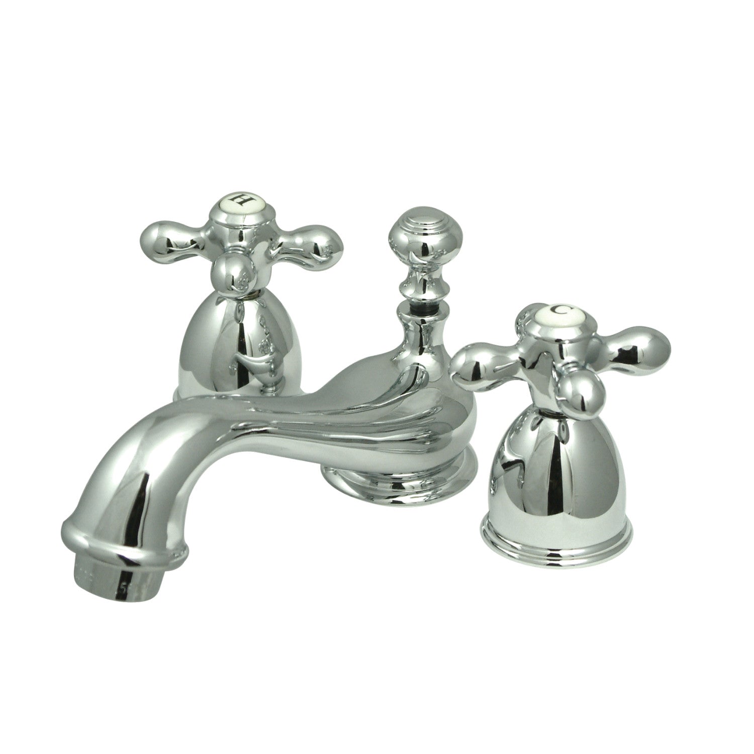 Kingston Heirloom KS3951AX - Restoration Two-Handle 3-Hole Deck Mount Mini-Widespread Bathroom Faucet with Brass Pop-Up, Polished Chrome