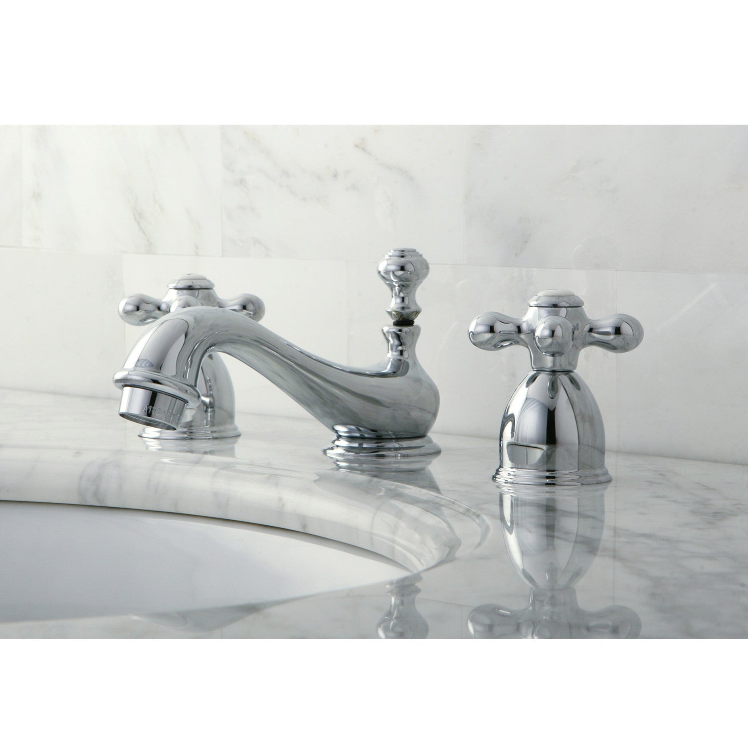 Kingston Heirloom KS3951AX - Restoration Two-Handle 3-Hole Deck Mount Mini-Widespread Bathroom Faucet with Brass Pop-Up, Polished Chrome — thumbnail 2