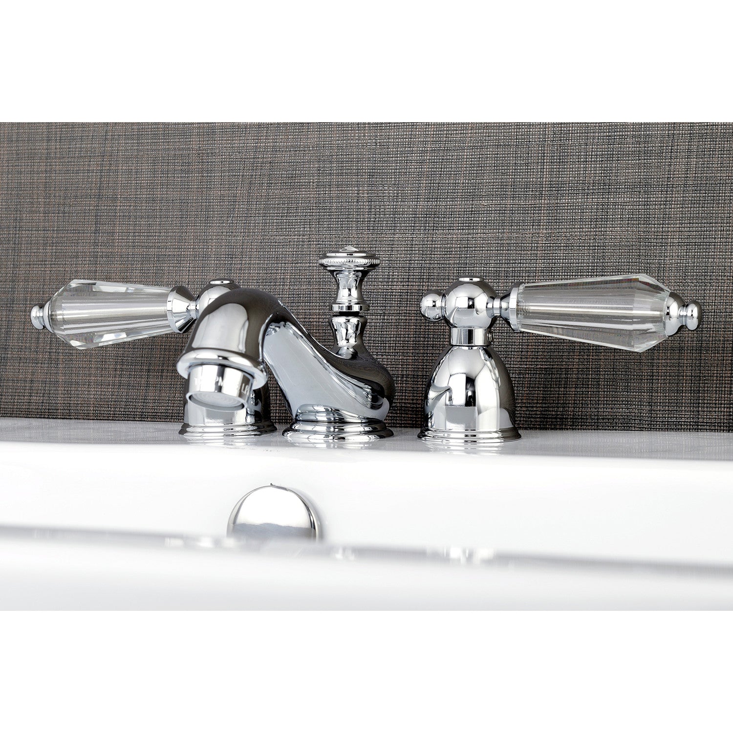 Kingston Heirloom KS3951WLL - Wilshire Two-Handle 3-Hole Deck Mount Mini-Widespread Bathroom Faucet with Brass Pop-Up, Polished Chrome — thumbnail 3