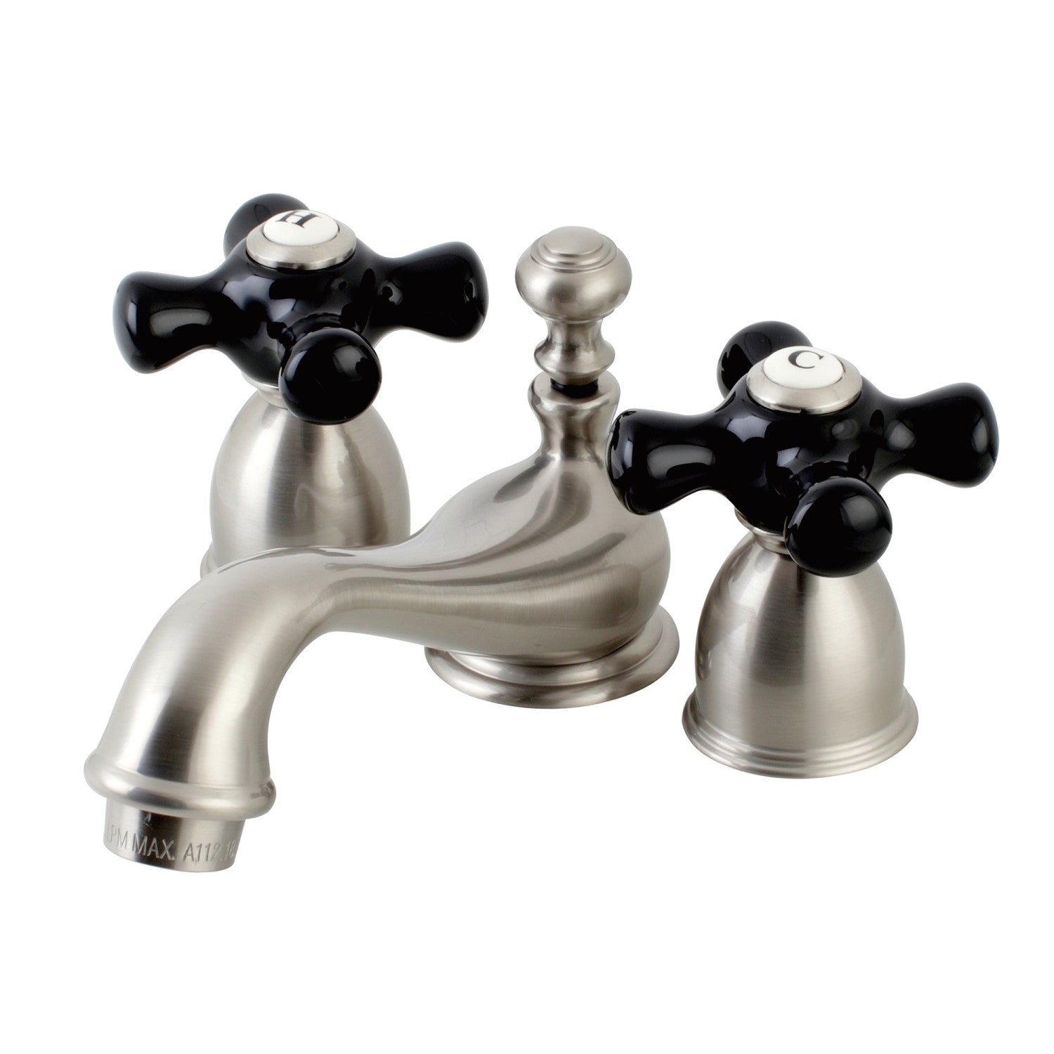 Kingston Heirloom KS3958PKX - Duchess Two-Handle 3-Hole Deck Mount Mini-Widespread Bathroom Faucet with Brass Pop-Up, Brushed Nickel — image 1