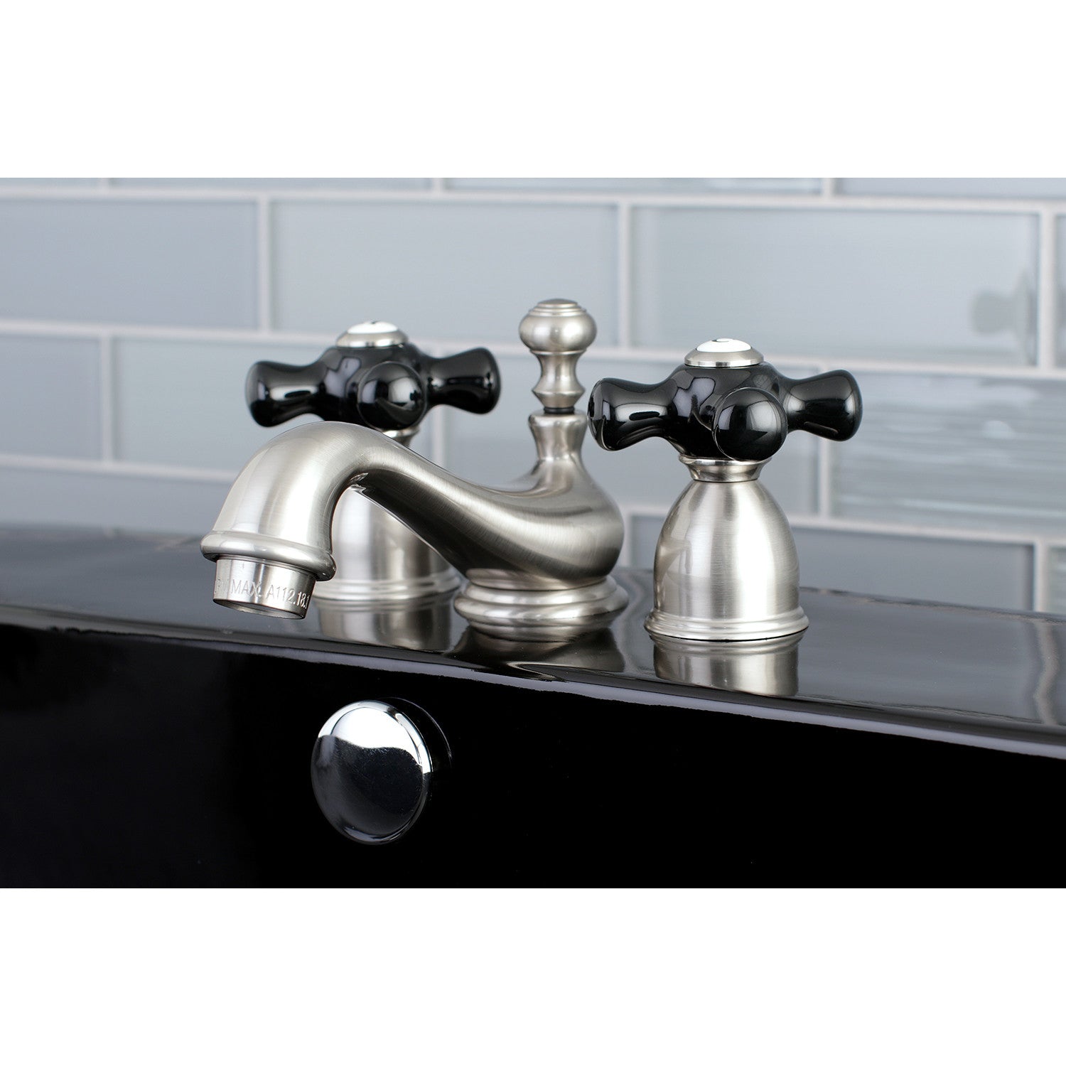 Kingston Heirloom KS3958PKX - Duchess Two-Handle 3-Hole Deck Mount Mini-Widespread Bathroom Faucet with Brass Pop-Up, Brushed Nickel — thumbnail 2