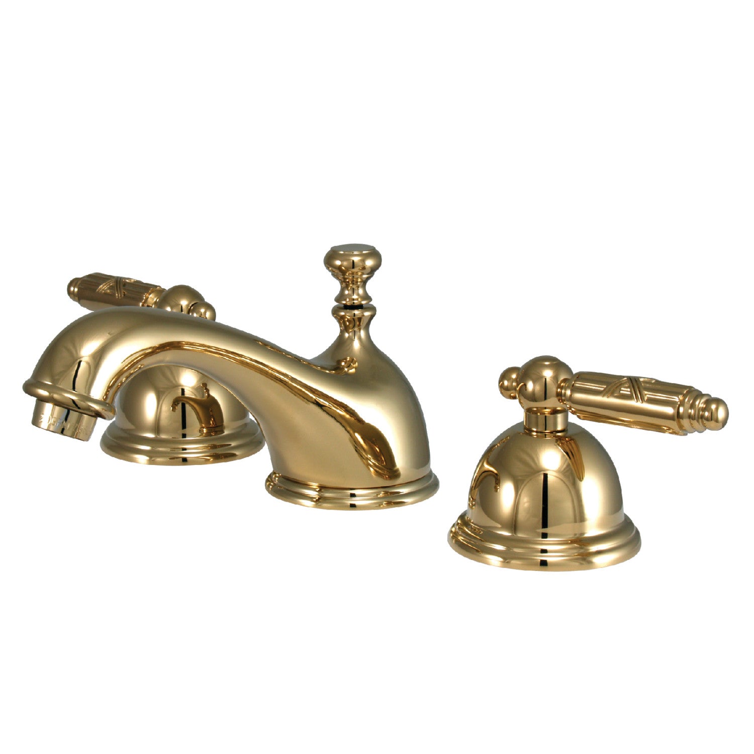 Kingston Tulare KS3962GL - Georgian Two-Handle 3-Hole Deck Mount Widespread Bathroom Faucet with Brass Pop-Up, Polished Brass