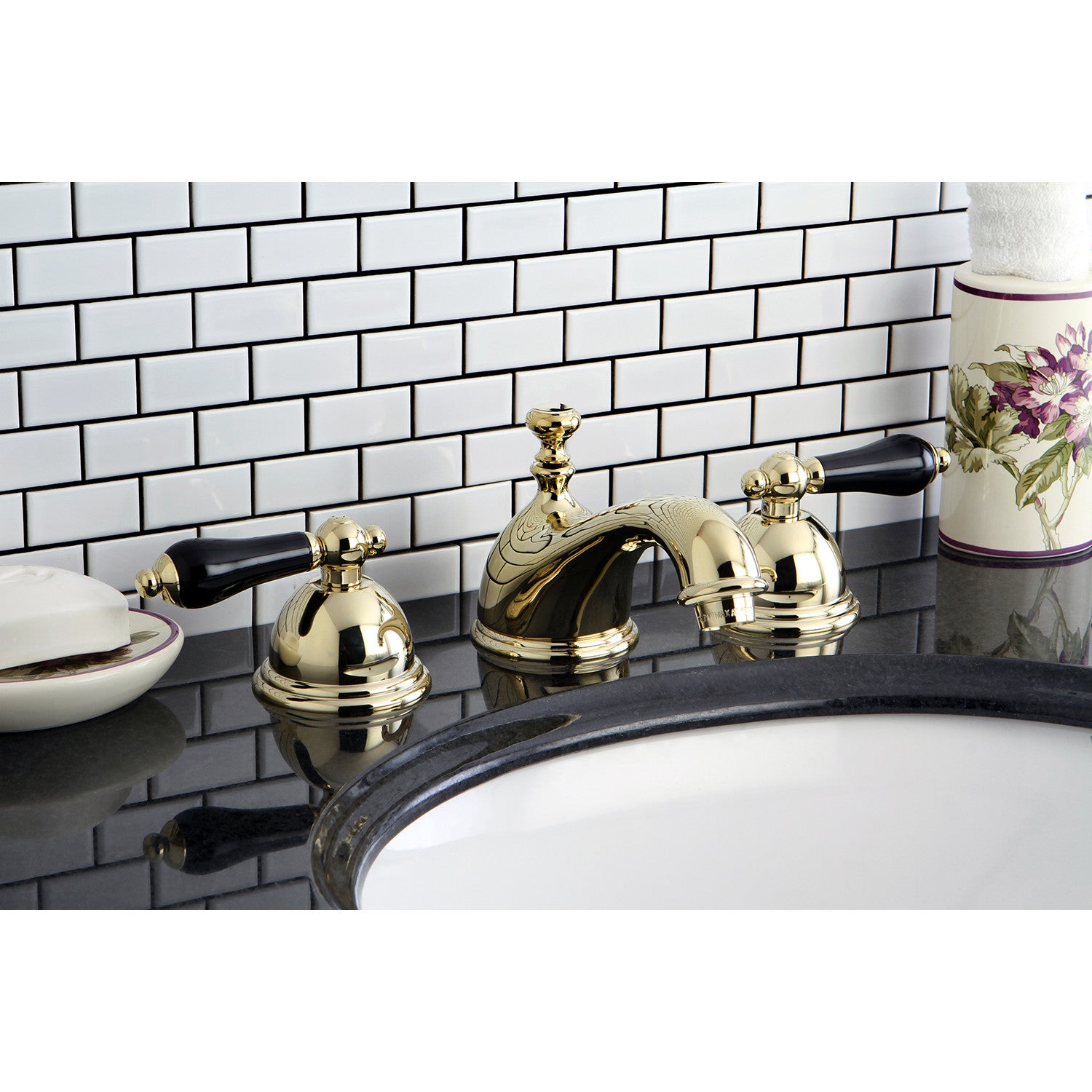 Kingston Heirloom KS3962PKL - Duchess Two-Handle 3-Hole Deck Mount Widespread Bathroom Faucet with Brass Pop-Up, Polished Brass — thumbnail 2