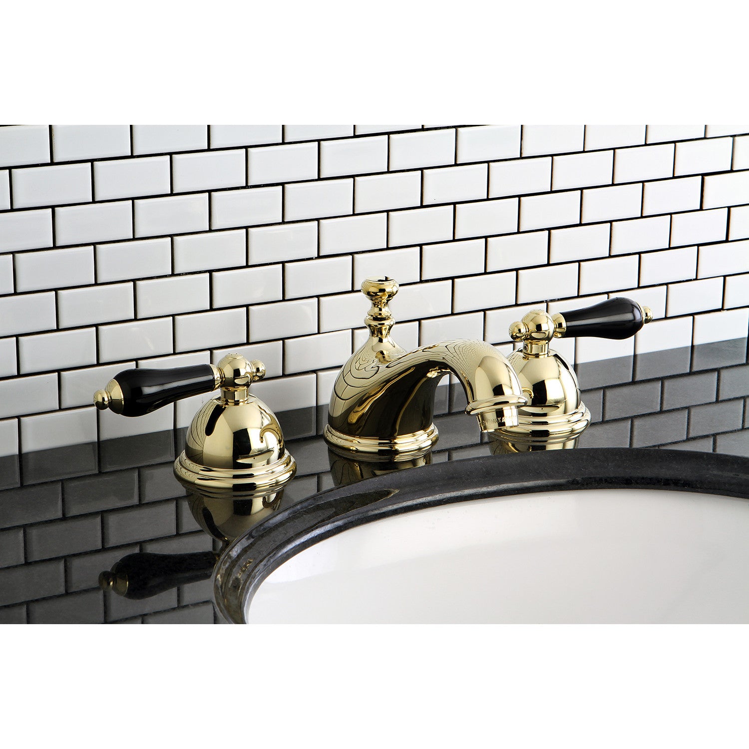 Kingston Heirloom KS3962PKL - Duchess Two-Handle 3-Hole Deck Mount Widespread Bathroom Faucet with Brass Pop-Up, Polished Brass — thumbnail 3