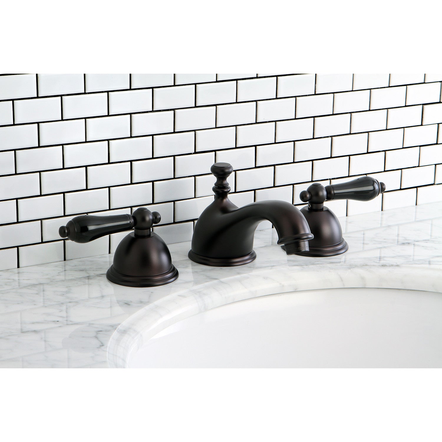 Kingston Heirloom KS3965PKL - Duchess Two-Handle 3-Hole Deck Mount Widespread Bathroom Faucet with Brass Pop-Up, Oil Rubbed Bronze — thumbnail 3