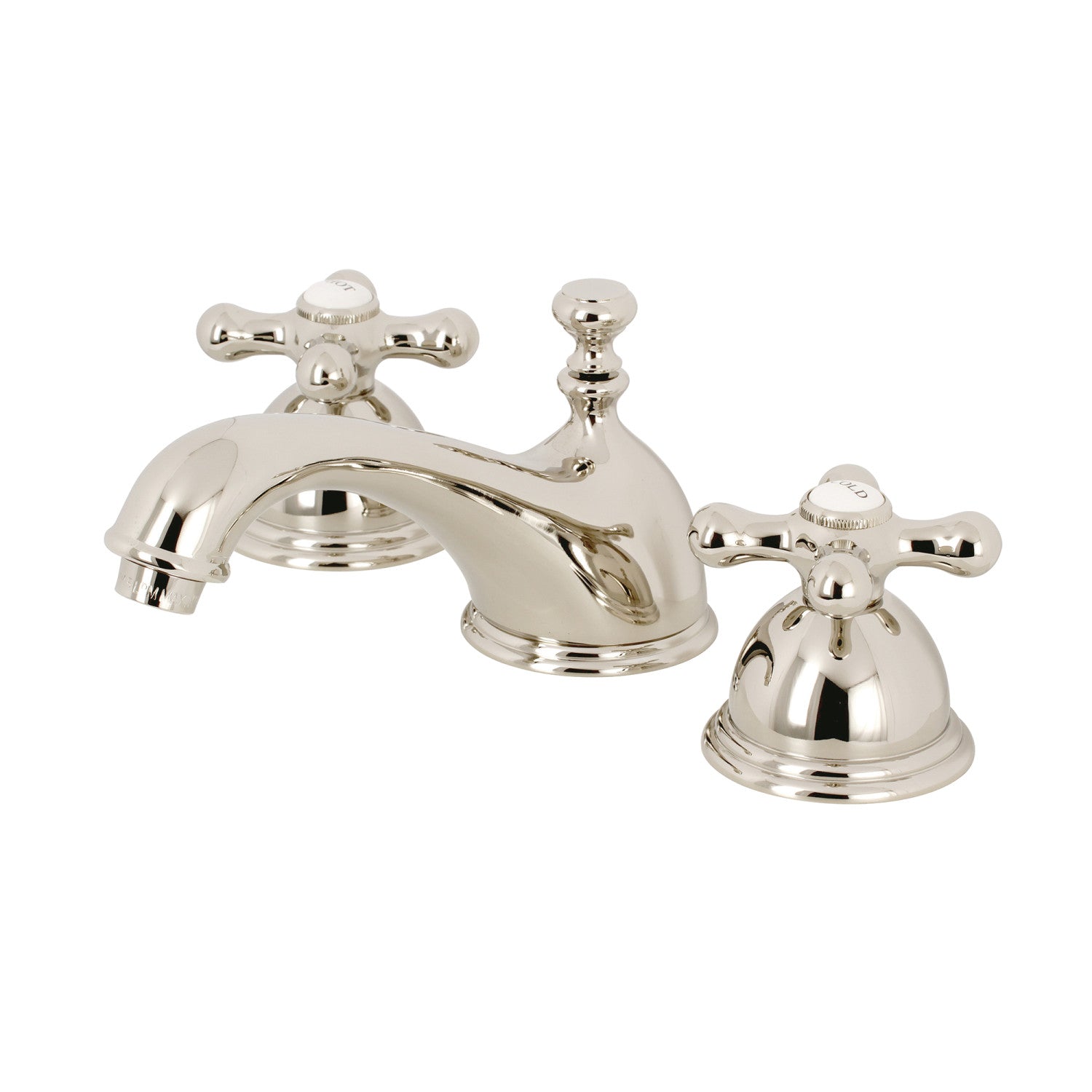 Kingston Heirloom KS3966AX - Restoration Two-Handle 3-Hole Deck Mount Widespread Bathroom Faucet with Brass Pop-Up, Polished Nickel