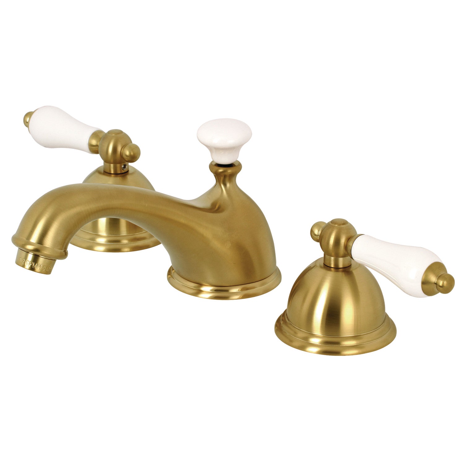Kingston Heirloom KS3967PL - Restoration Two-Handle 3-Hole Deck Mount Widespread Bathroom Faucet with Brass Pop-Up, Brushed Brass