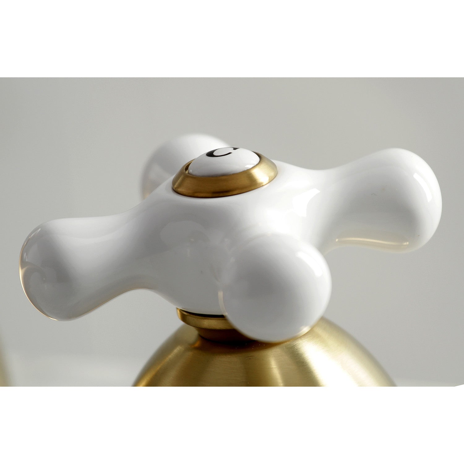 Kingston Heirloom KS3967PX - Restoration Two-Handle 3-Hole Deck Mount Widespread Bathroom Faucet with Brass Pop-Up, Brushed Brass — thumbnail 2