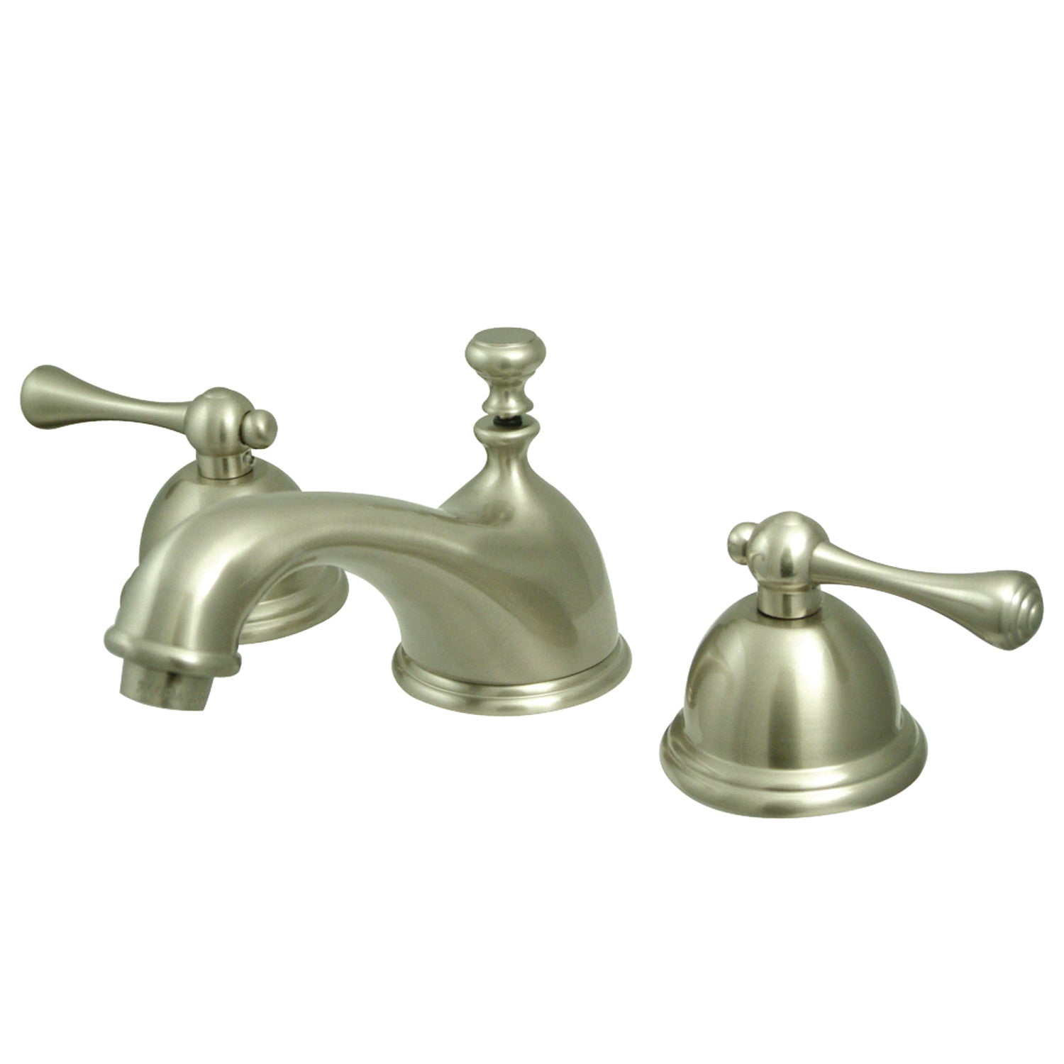 Kingston Heirloom KS3968BL - Vintage Two-Handle 3-Hole Deck Mount Widespread Bathroom Faucet with Brass Pop-Up, Brushed Nickel