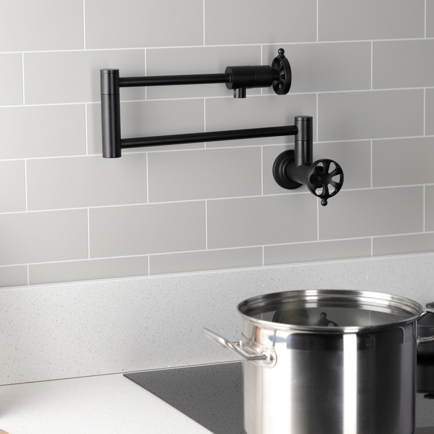 Kingston Sona KS4100RX - Belknap Two-Handle 1-Hole Wall Mount Pot Filler Faucet, Matte Black — thumbnail 3