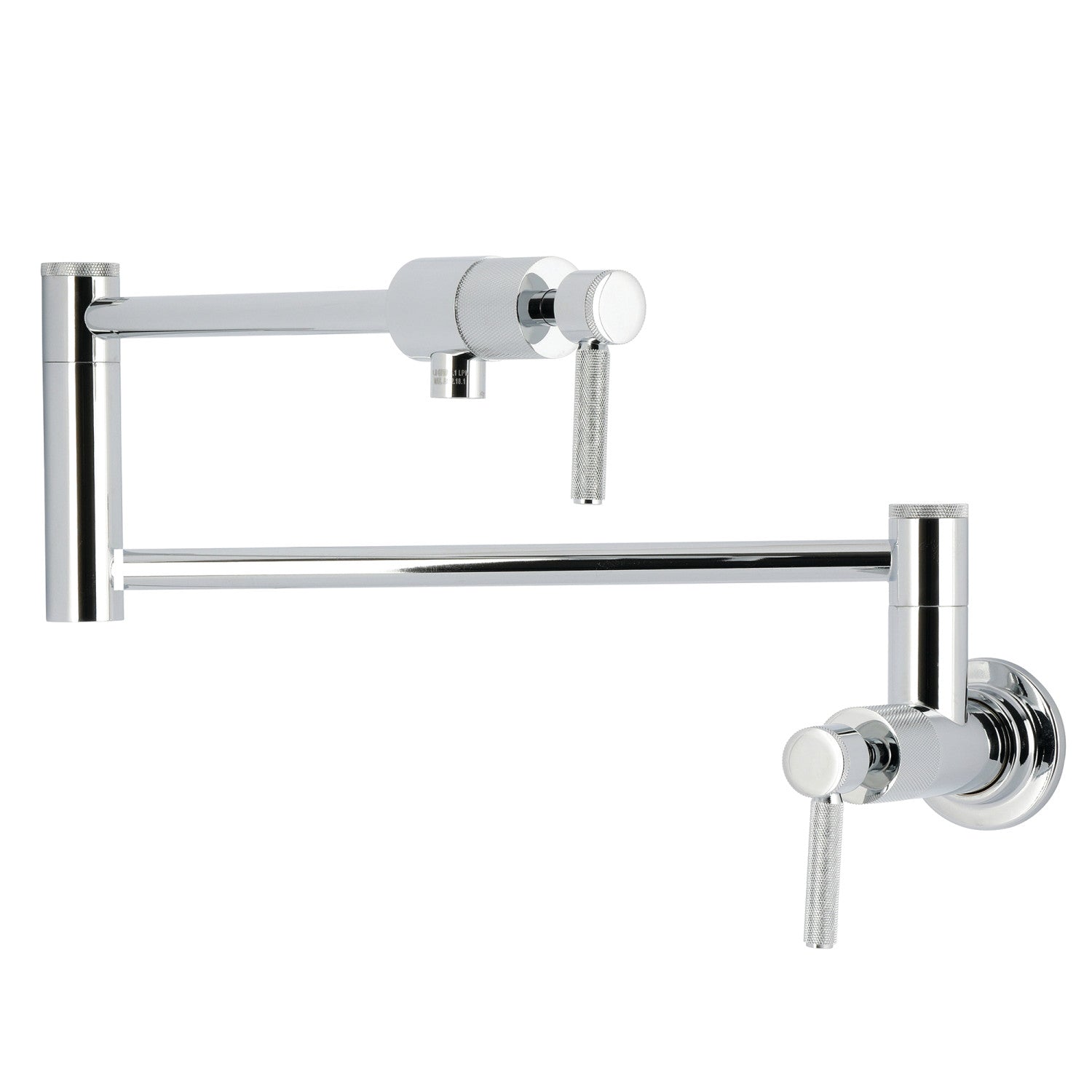 Kingston Sona KS4101KNL - Convergent Two-Handle 1-Hole Wall Mount Pot Filler Faucet with Knurled Handle, Polished Chrome