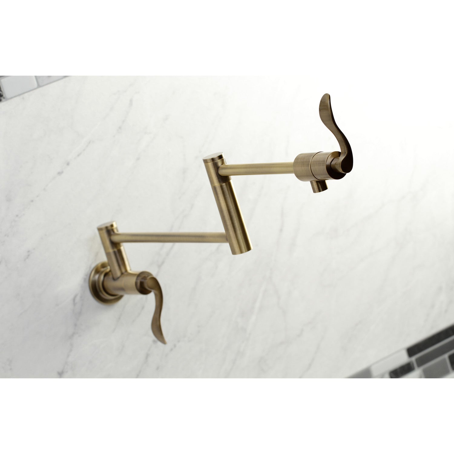 Kingston Tulare KS4103DFL - NuWave Two-Handle 1-Hole Wall Mount Pot Filler Faucet, Antique Brass — thumbnail 2