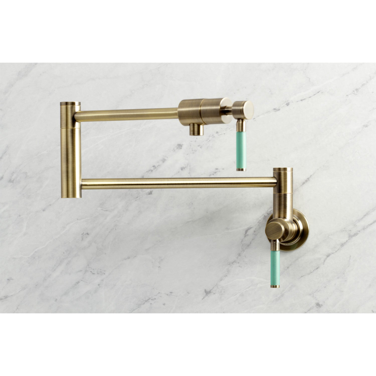 Kingston Sona KS4103DKL - Kaiser Two-Handle 1-Hole Wall Mount Pot Filler Faucet, Antique Brass — thumbnail 3