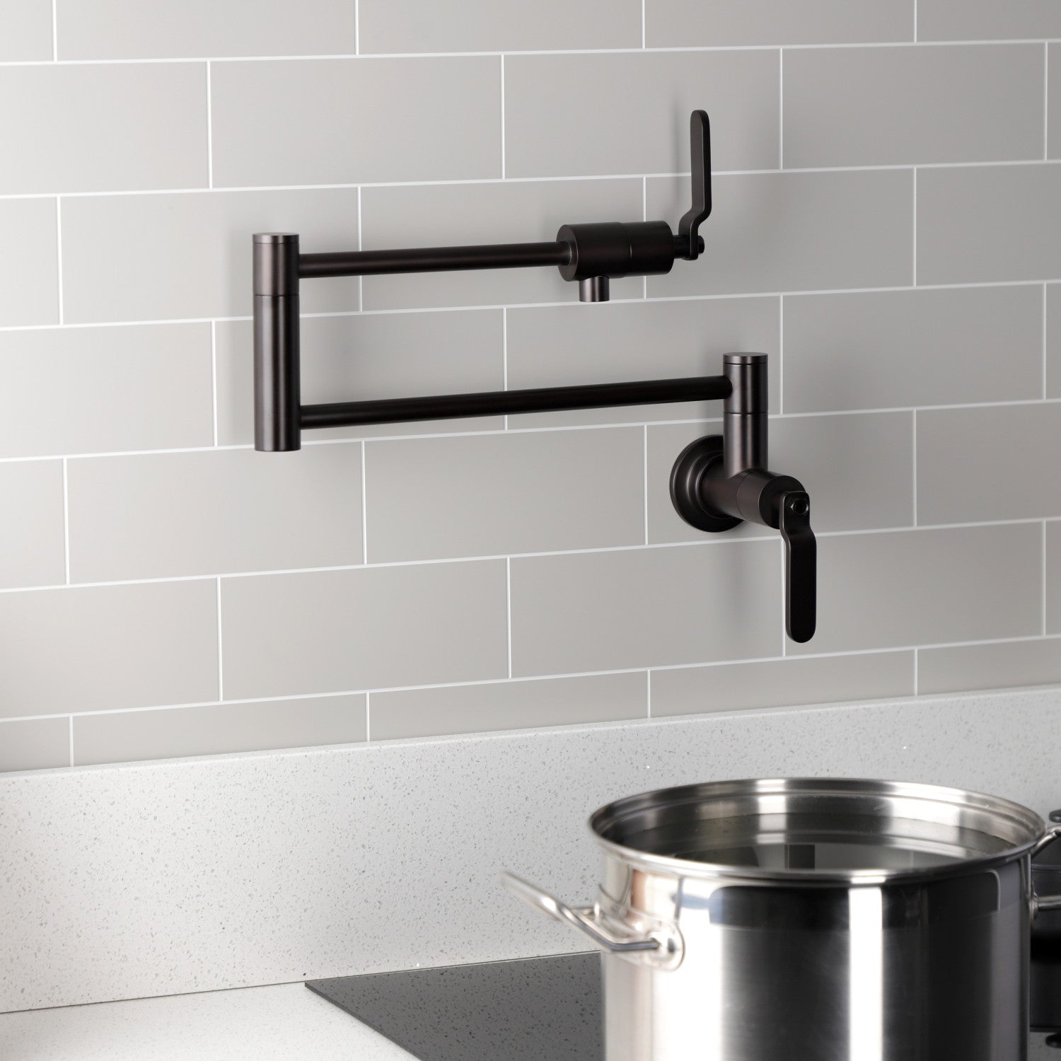 Kingston Sona KS4105KL - Whitaker Two-Handle 1-Hole Wall Mount Pot Filler Faucet, Oil Rubbed Bronze — thumbnail 3