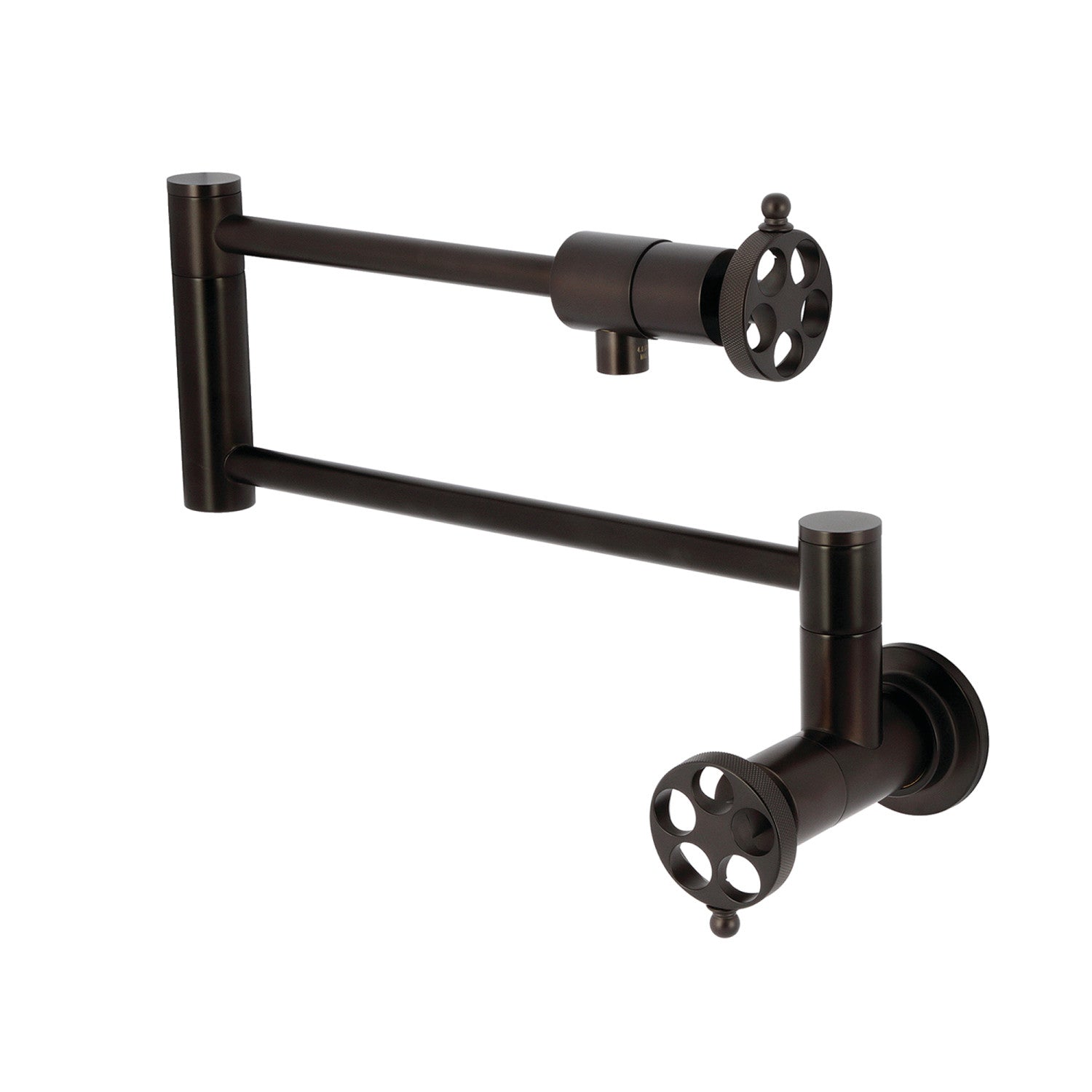 Kingston Sona KS4105RKZ - Wendell Two-Handle 1-Hole Wall Mount Pot Filler Faucet with Knurled Handle, Oil Rubbed Bronze