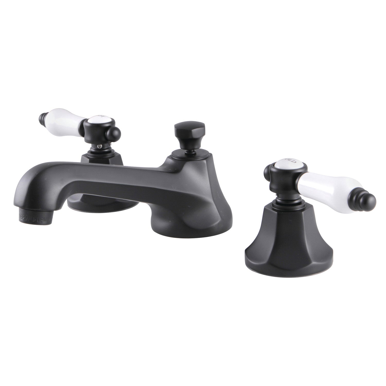 Kingston Tulare KS4460BPL - Bel-Air Two-Handle 3-Hole Deck Mount Widespread Bathroom Faucet with Brass Pop-Up, Matte Black