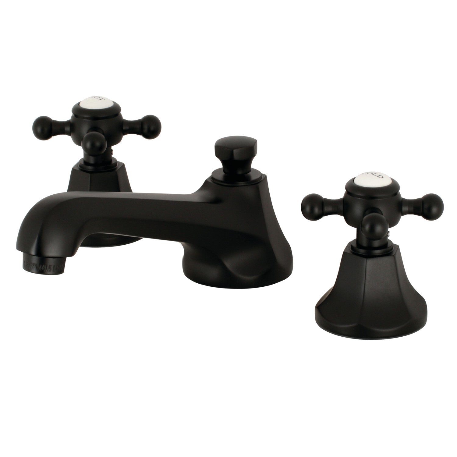 Kingston Heirloom KS4460BX - Metropolitan Two-Handle 3-Hole Deck Mount Widespread Bathroom Faucet with Brass Pop-Up, Matte Black