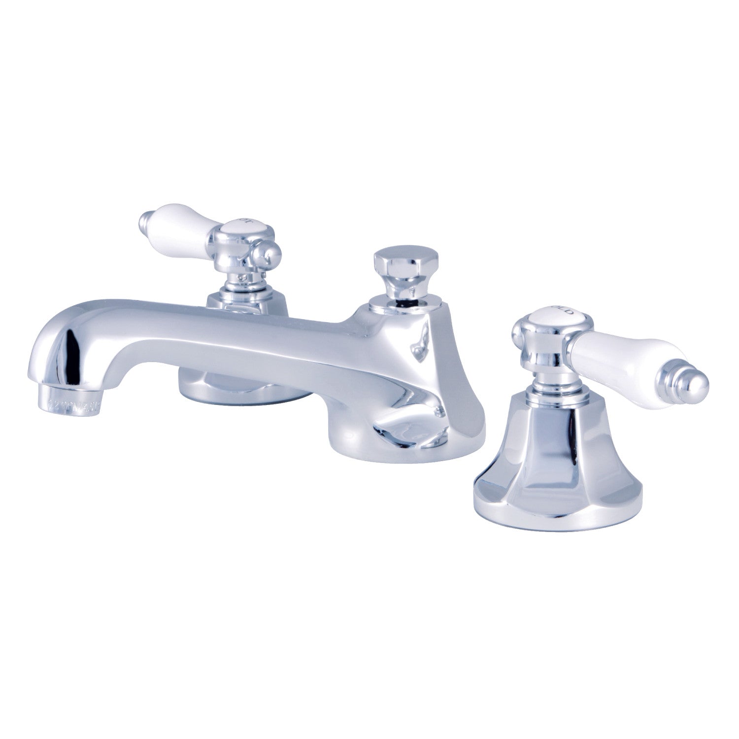 Kingston Tulare KS4461BPL - Bel-Air Two-Handle 3-Hole Deck Mount Widespread Bathroom Faucet with Brass Pop-Up, Polished Chrome