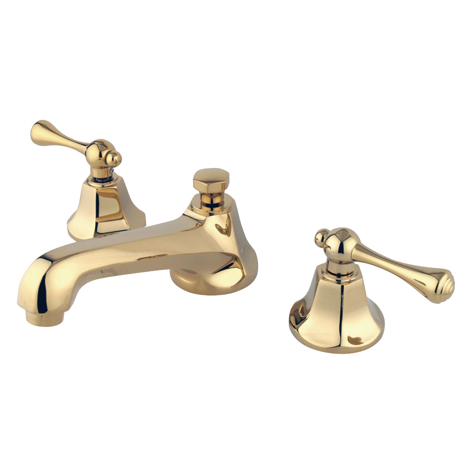 Kingston Tulare KS4462BL - Metropolitan Two-Handle 3-Hole Deck Mount Widespread Bathroom Faucet with Brass Pop-Up, Polished Brass