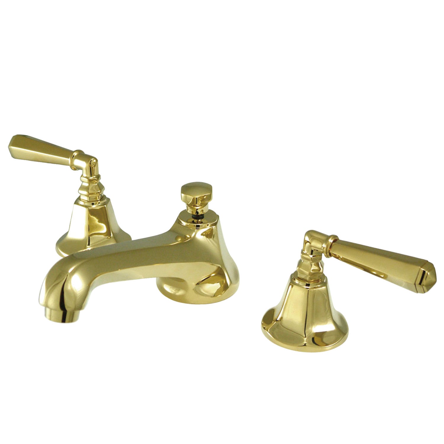 Kingston Tulare KS4462HL - Metropolitan Two-Handle 3-Hole Deck Mount Widespread Bathroom Faucet with Brass Pop-Up, Polished Brass