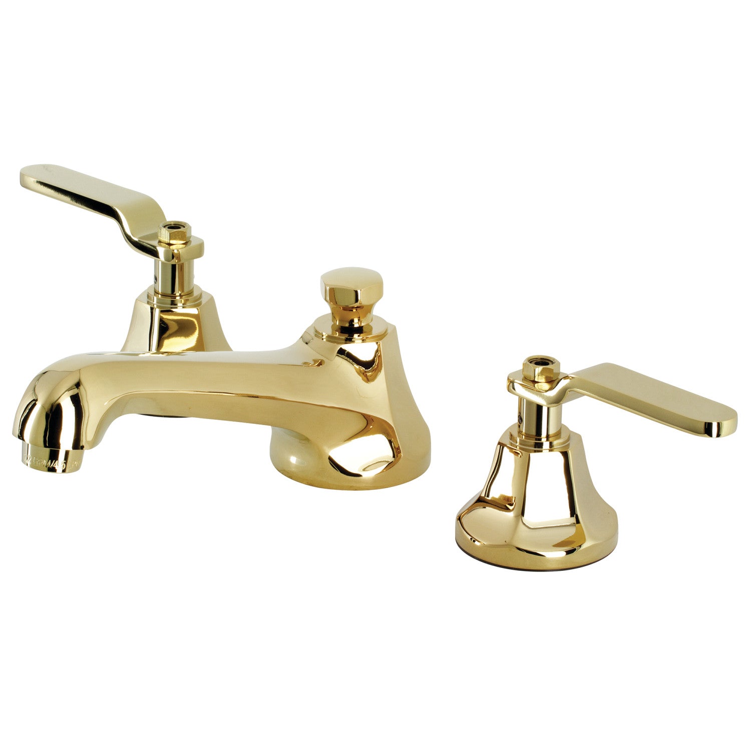 Kingston Heirloom KS4462KL - Whitaker Two-Handle 3-Hole Deck Mount Widespread Bathroom Faucet with Brass Pop-Up, Polished Brass