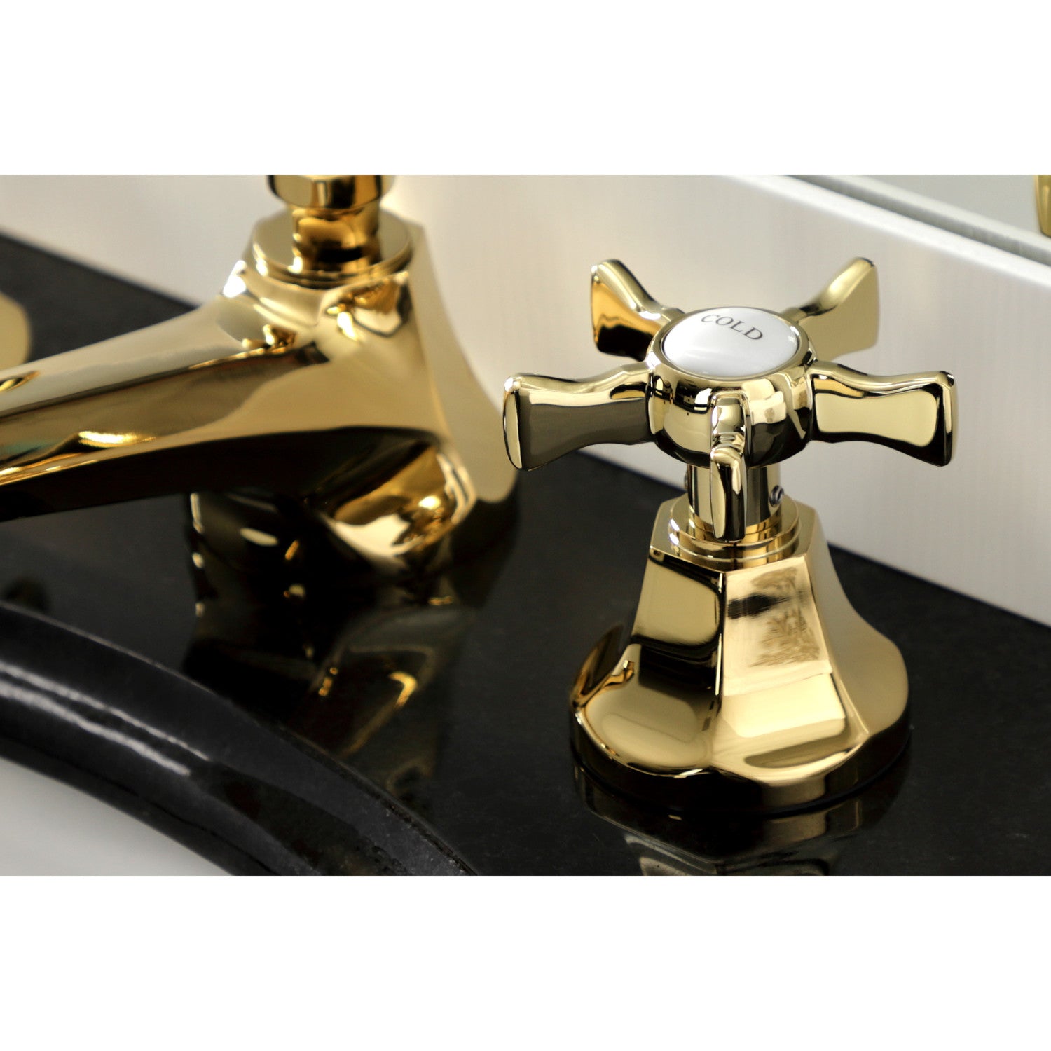 Kingston Tulare KS4462NX - Hamilton Two-Handle 3-Hole Deck Mount Widespread Bathroom Faucet with Brass Pop-Up, Polished Brass — thumbnail 2