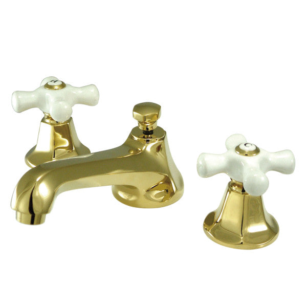 Kingston Tulare KS4462PX - Metropolitan Two-Handle 3-Hole Deck Mount Widespread Bathroom Faucet with Brass Pop-Up, Polished Brass