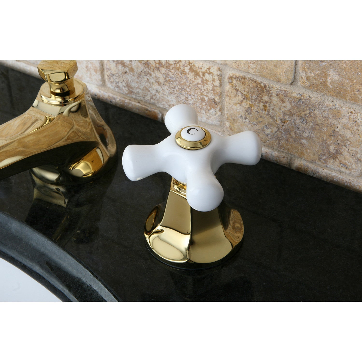 Kingston Tulare KS4462PX - Metropolitan Two-Handle 3-Hole Deck Mount Widespread Bathroom Faucet with Brass Pop-Up, Polished Brass — thumbnail 2