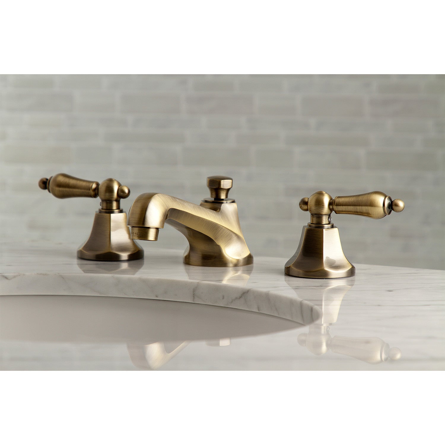 Kingston Tulare KS4463AL - Metropolitan Two-Handle 3-Hole Deck Mount Widespread Bathroom Faucet with Brass Pop-Up, Antique Brass — thumbnail 3