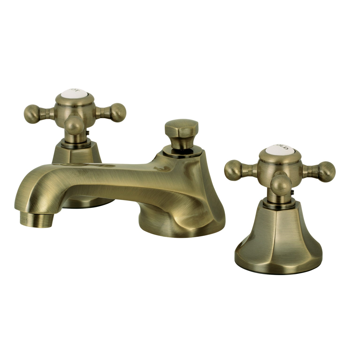 Kingston Heirloom KS4463BX - Metropolitan Two-Handle 3-Hole Deck Mount Widespread Bathroom Faucet with Brass Pop-Up, Antique Brass