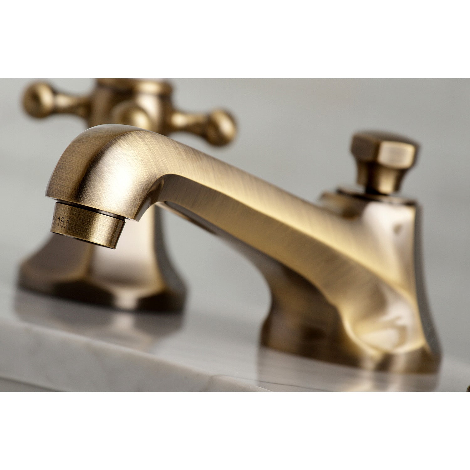 Kingston Heirloom KS4463BX - Metropolitan Two-Handle 3-Hole Deck Mount Widespread Bathroom Faucet with Brass Pop-Up, Antique Brass — thumbnail 2