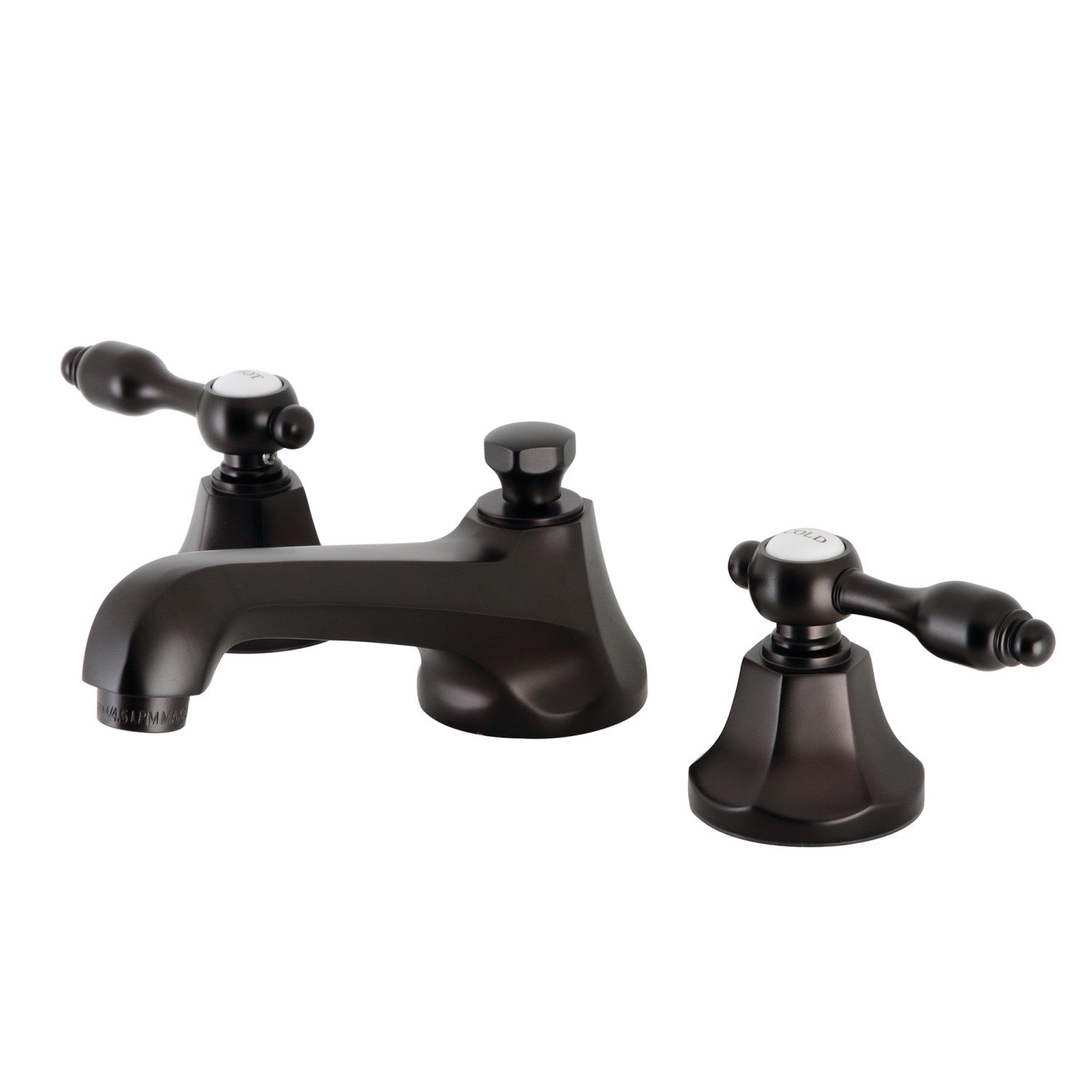 Kingston Tulare KS4465TAL - Tudor Two-Handle 3-Hole Deck Mount Widespread Bathroom Faucet with Brass Pop-Up, Oil Rubbed Bronze