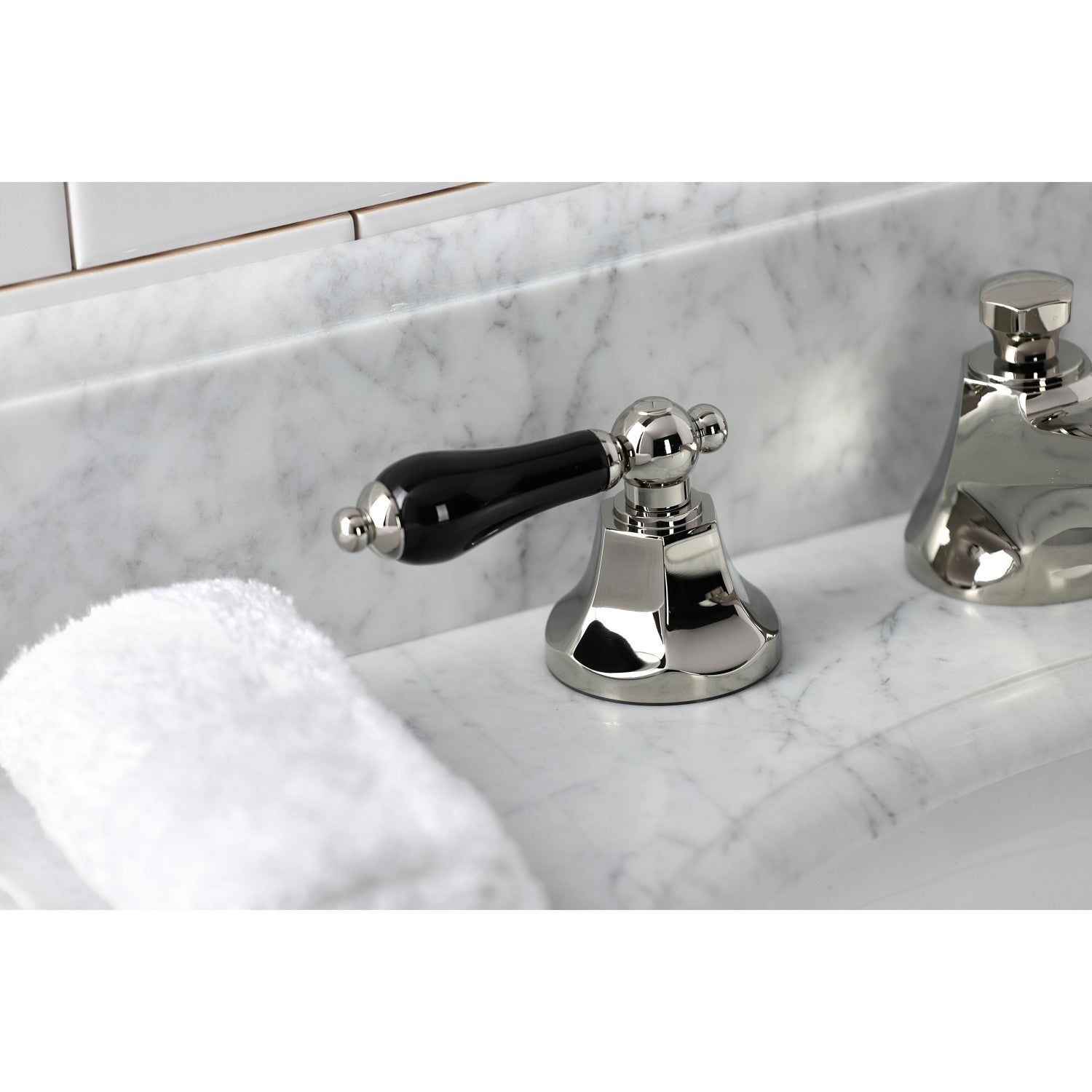 Kingston Tulare KS4466PKL - Duchess Two-Handle 3-Hole Deck Mount Widespread Bathroom Faucet with Brass Pop-Up, Polished Nickel — thumbnail 2