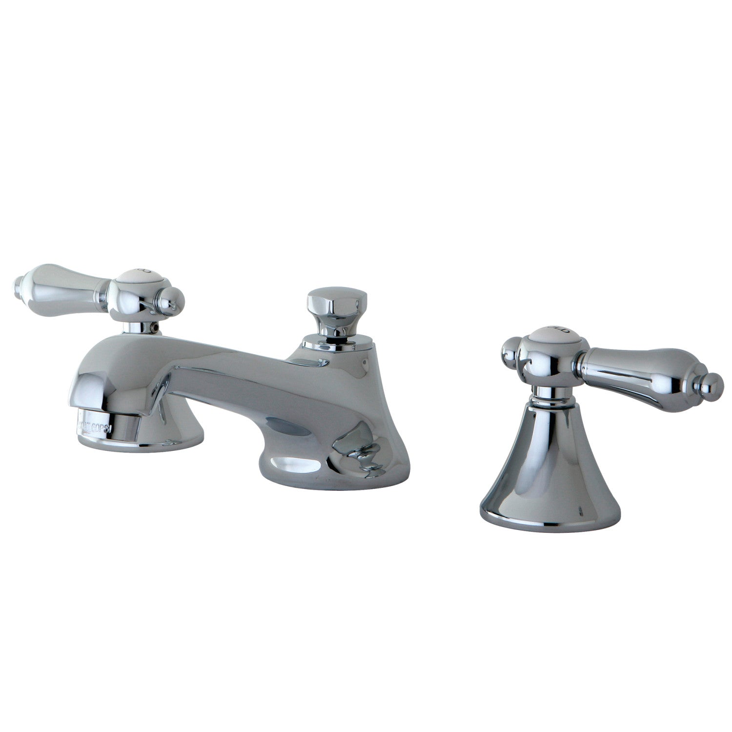 Kingston Tulare KS4471BALTwo-Handle 3-Hole Deck Mount Widespread Bathroom Faucet with Brass Pop-Up, Polished Chrome