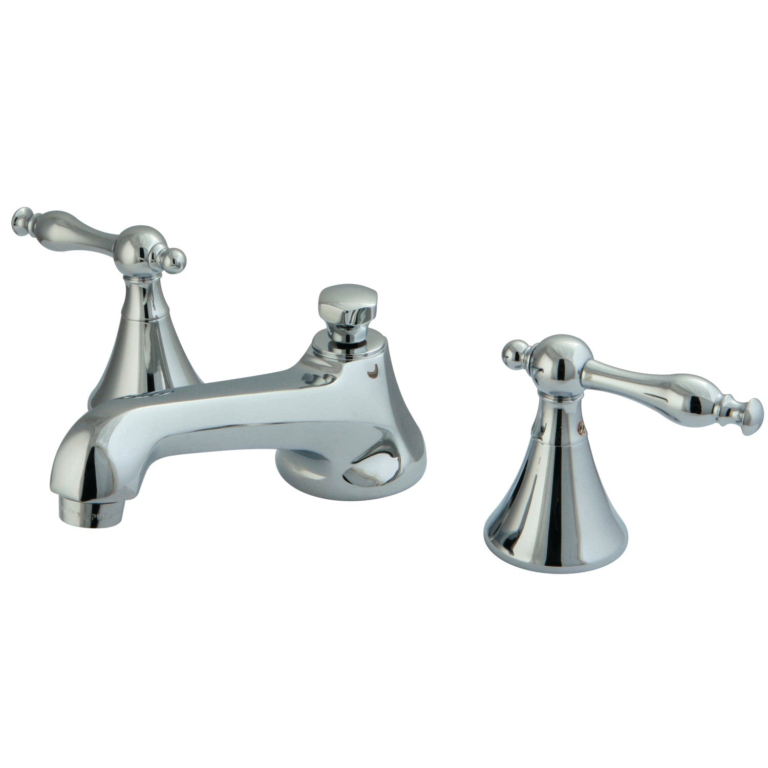 Kingston Tulare KS4471NL - Naples Two-Handle 3-Hole Deck Mount Widespread Bathroom Faucet with Brass Pop-Up, Polished Chrome