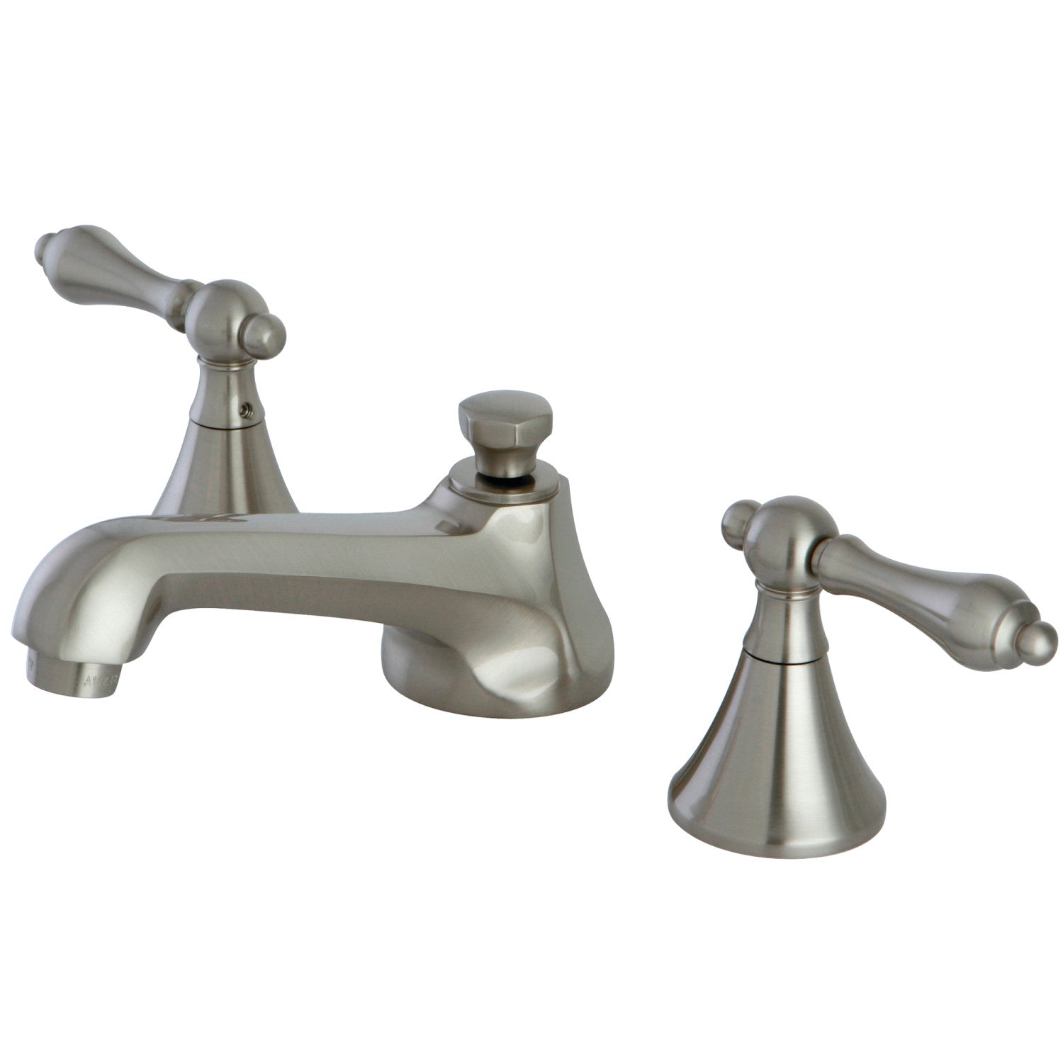 Kingston Tulare KS4478ALTwo-Handle 3-Hole Deck Mount Widespread Bathroom Faucet with Brass Pop-Up, Brushed Nickel