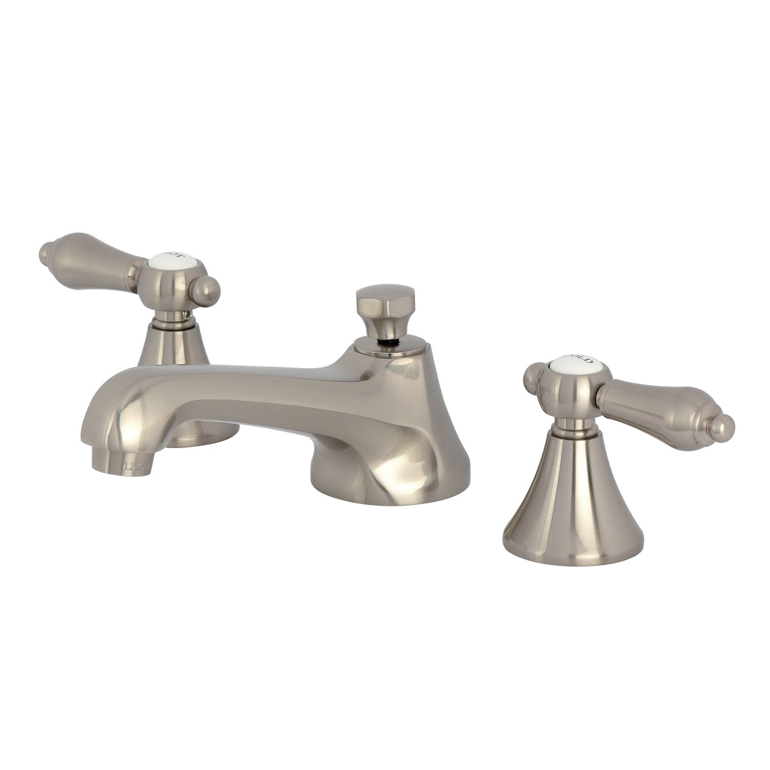 Kingston Tulare KS4478BALTwo-Handle 3-Hole Deck Mount Widespread Bathroom Faucet with Brass Pop-Up, Brushed Nickel