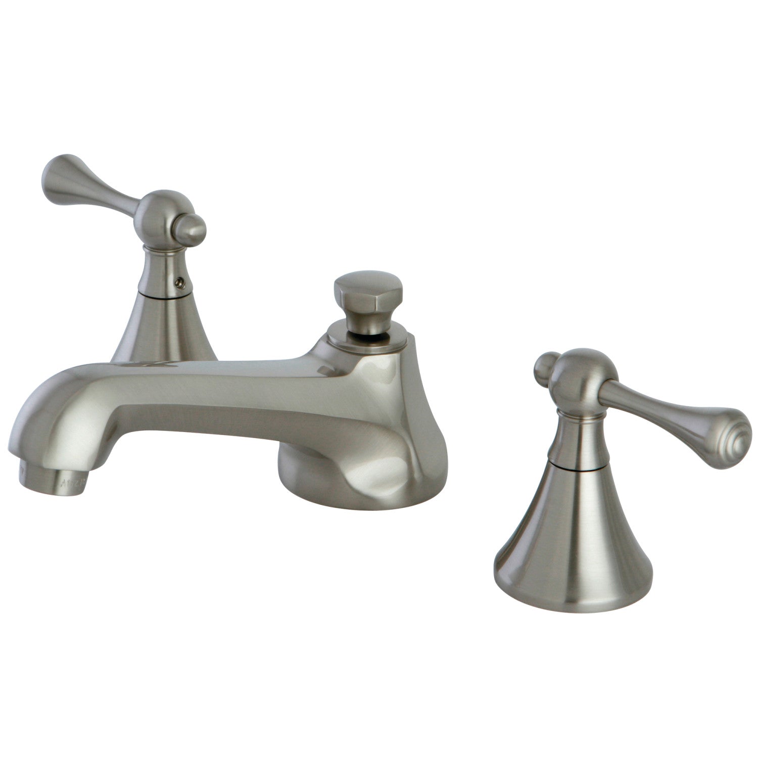 Kingston Tulare KS4478BLTwo-Handle 3-Hole Deck Mount Widespread Bathroom Faucet with Brass Pop-Up, Brushed Nickel