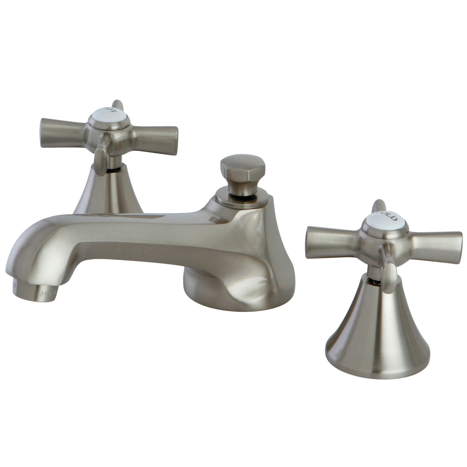Kingston Tulare KS4478ZX - Millennium Two-Handle 3-Hole Deck Mount Widespread Bathroom Faucet with Brass Pop-Up, Brushed Nickel