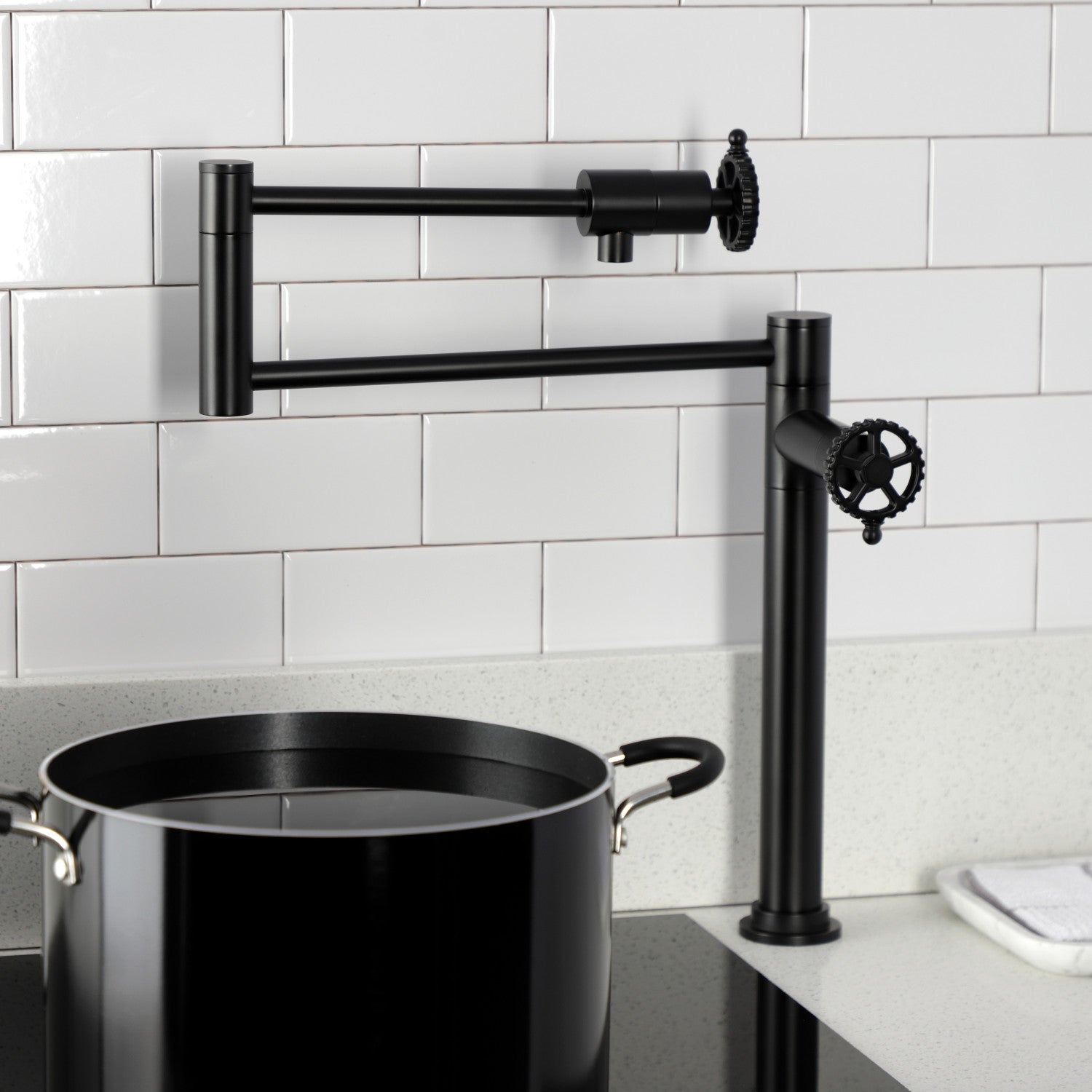 Kingston Sona KS4700CG - Fuller Two-Handle 1-Hole Deck Mount Pot Filler Faucet, Matte Black — thumbnail 2